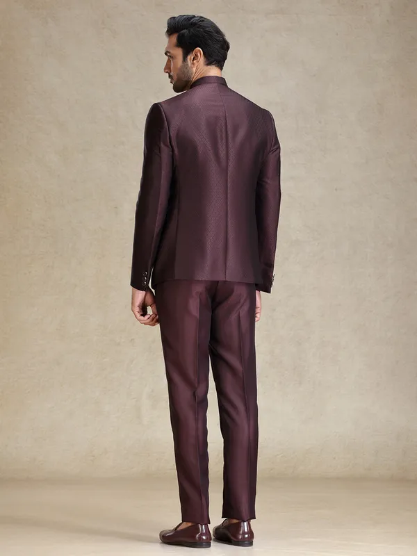 Dark wine textured bandhgala jodhpuri set