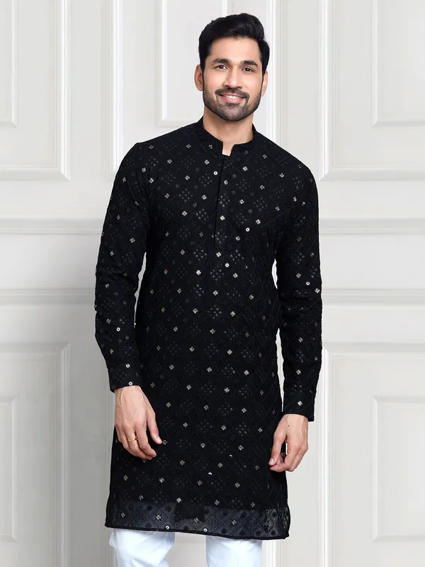 Dashing black georgette  Men Kurta pajama