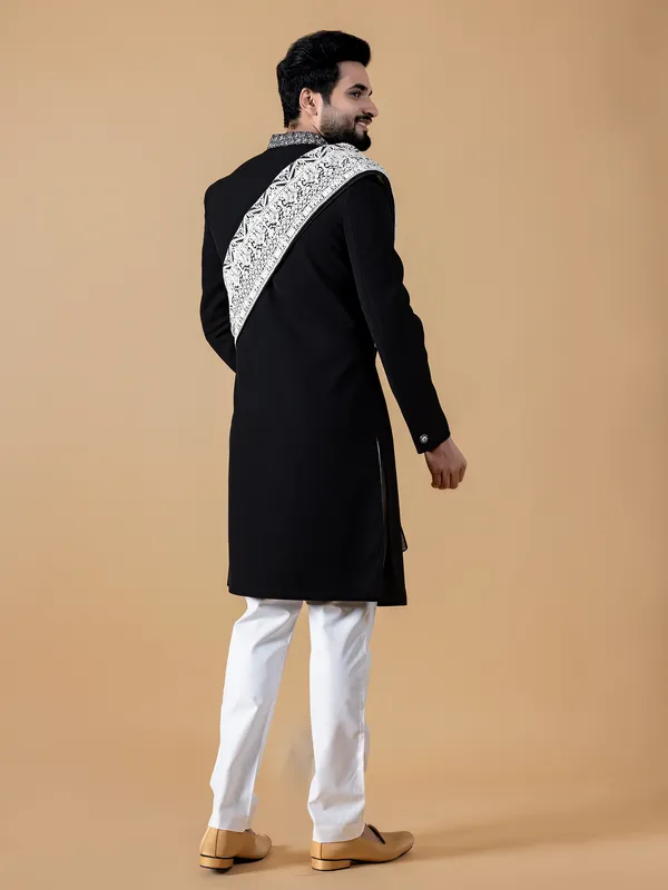 Dashing black indowestern in terry rayon