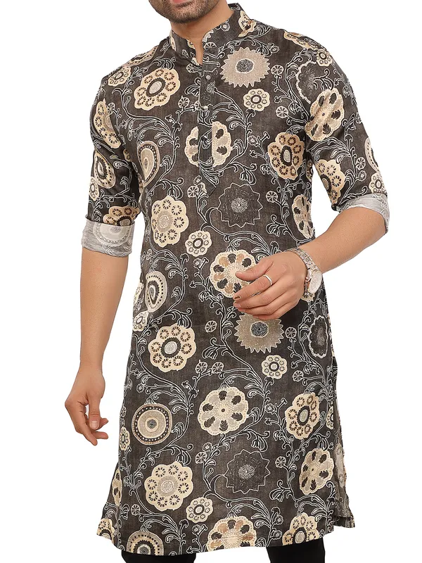Dashing charcoal grey printed kurta