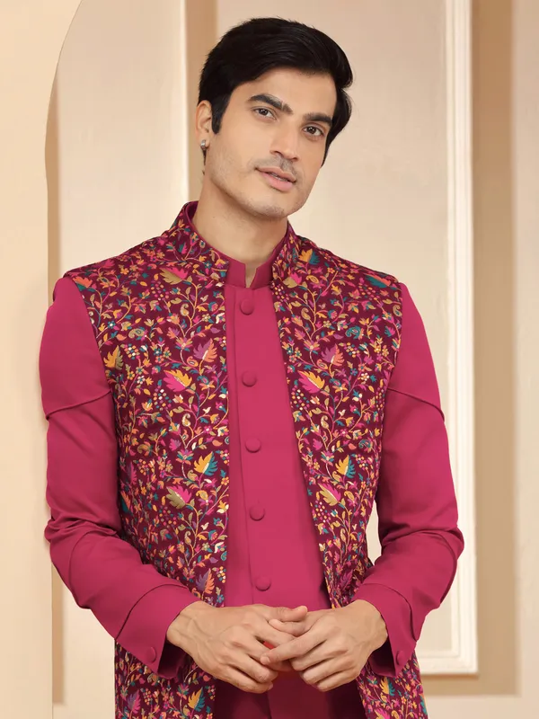 Dashing magenta silk indowestern