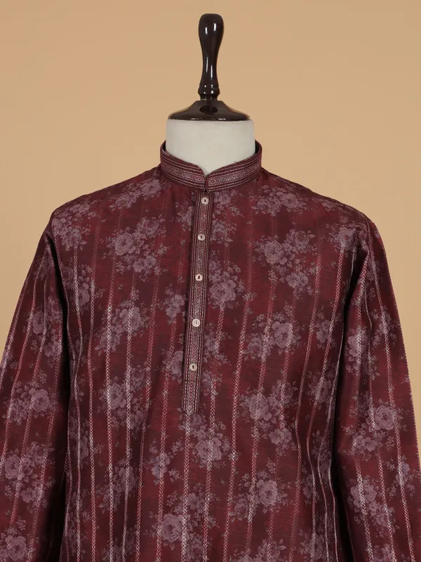 Dashing maroon cotton kurta suit for men