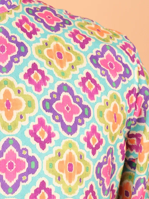 Dashing multicolor cotton kurta with print for men
