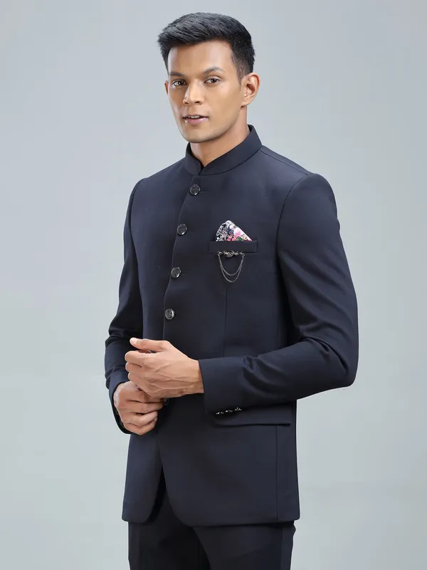 Dashing navy jodhpuri blazer in premium terry rayon fabric