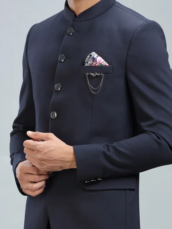 Dashing navy jodhpuri blazer in premium terry rayon fabric