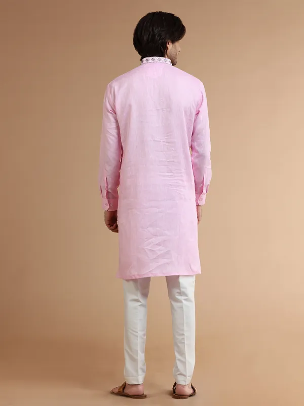 Dashing pink linen plain kurta suit