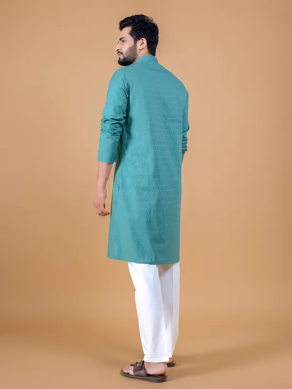 Dashing sea green silk  Men Kurta pajama