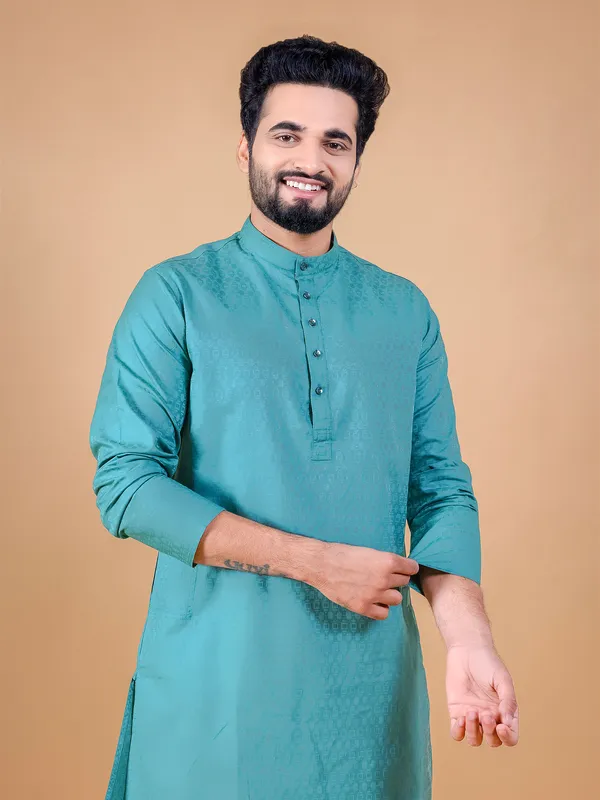 Dashing sea green silk  Men Kurta pajama