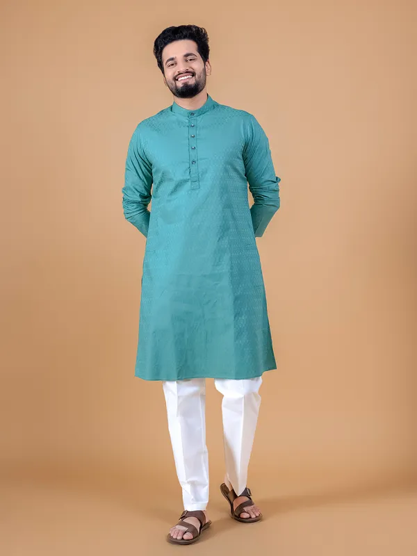 Dashing sea green silk  Men Kurta pajama