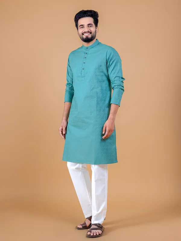 Dashing sea green silk  Men Kurta pajama