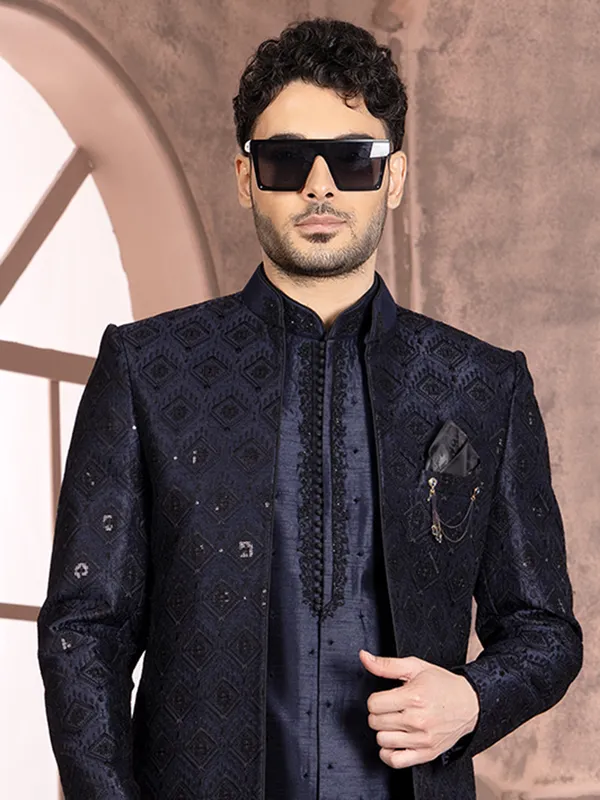 Dashing silk navy indowestern