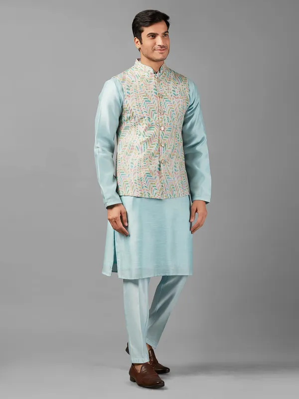 Dashing sky blue silk waistcoat set