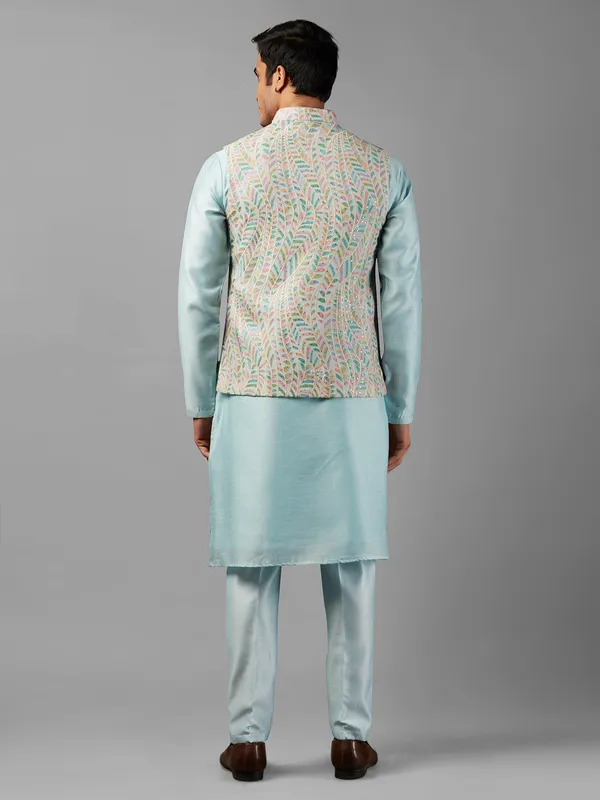 Dashing sky blue silk waistcoat set