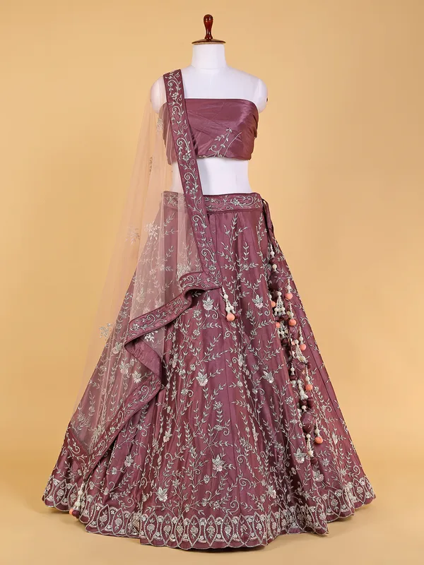 Dazzing raw silk wine unstitched lehenga choli