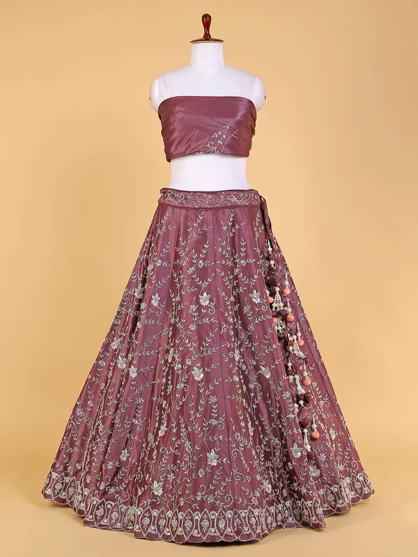 Dazzing raw silk wine unstitched lehenga choli
