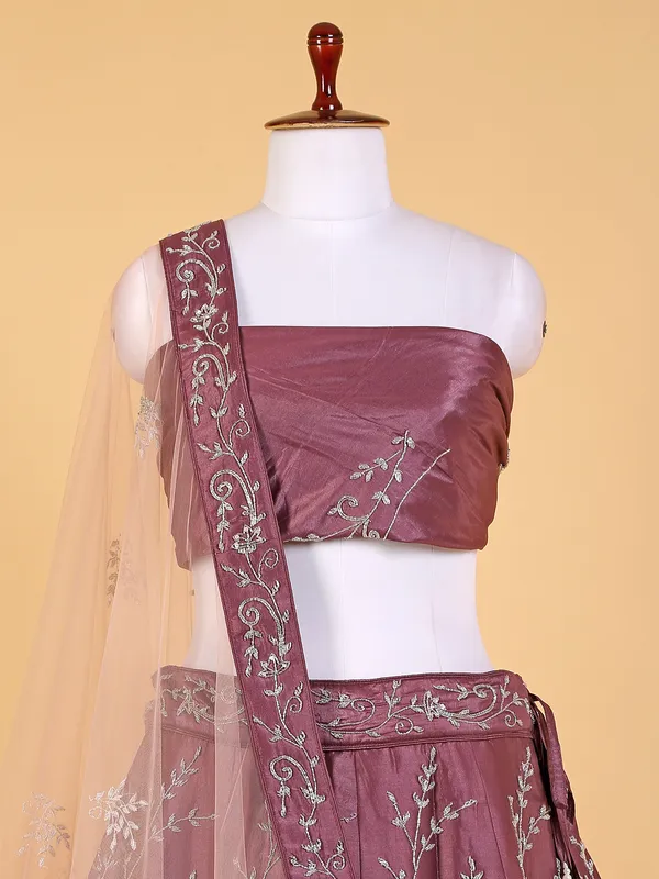 Dazzing raw silk wine unstitched lehenga choli