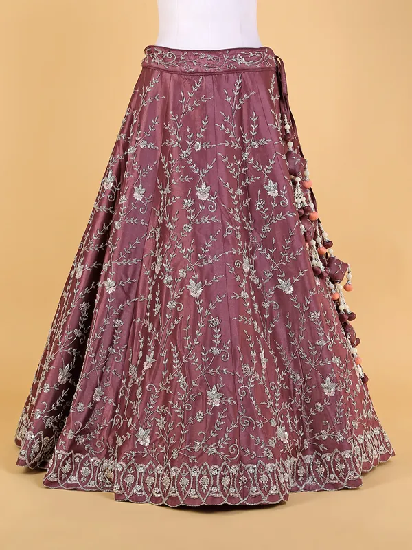Dazzing raw silk wine unstitched lehenga choli