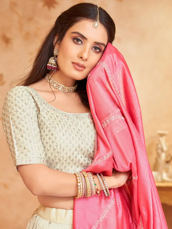 Dazzling beige silk lehenga choli