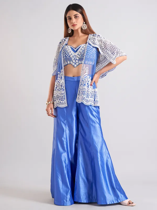 Dazzling blue satin palazzo salwar suit