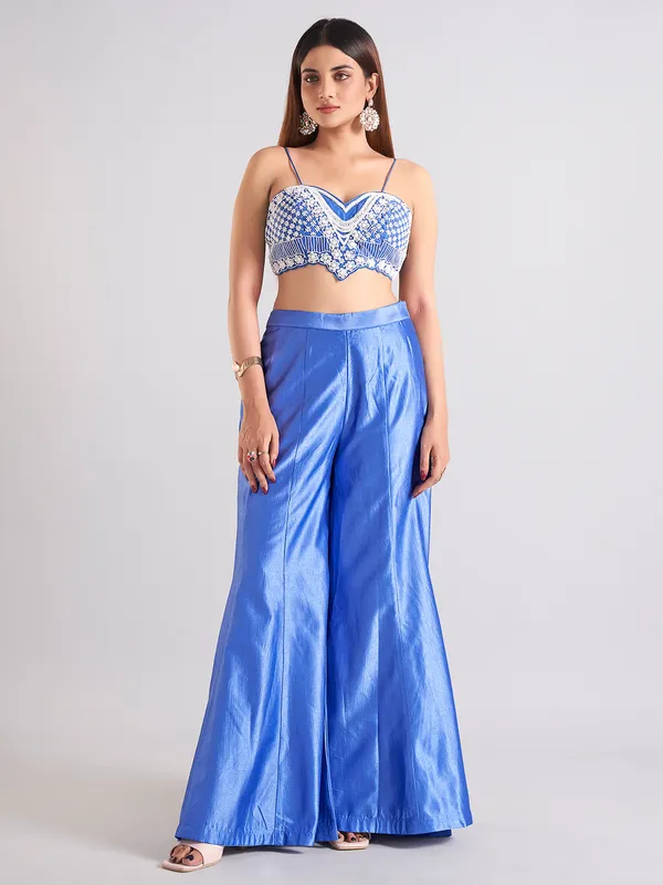 Dazzling blue satin palazzo salwar suit