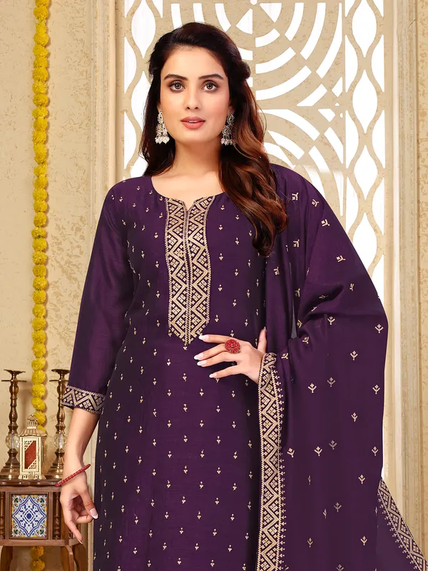 Dazzling dark purple silk salwar suit
