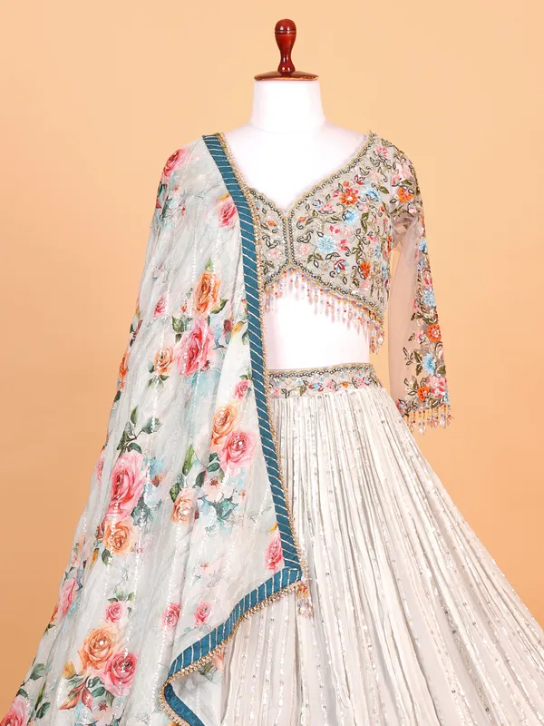 Dazzling georgette grey lehenga choli
