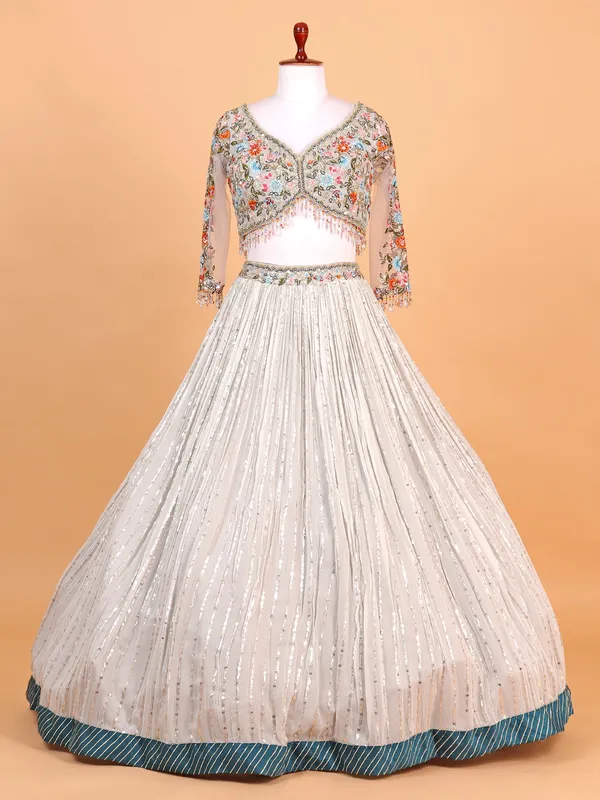 Dazzling georgette grey lehenga choli