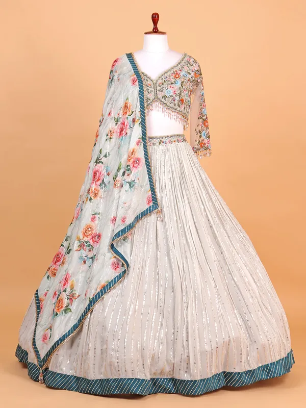 Dazzling georgette grey lehenga choli