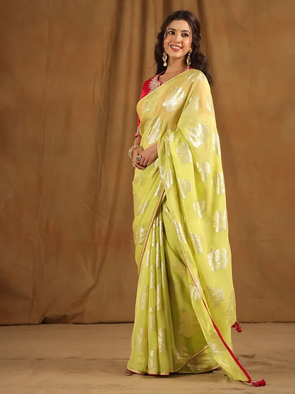 Dazzling lime green organza saree