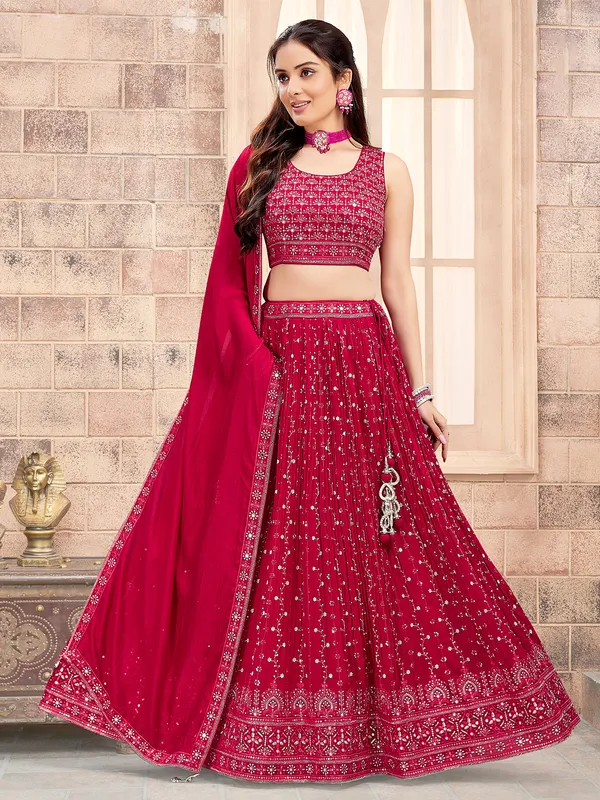 Dazzling magenta embroidery lehenga choli