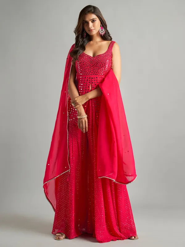 Dazzling magenta georgette palazzo suit