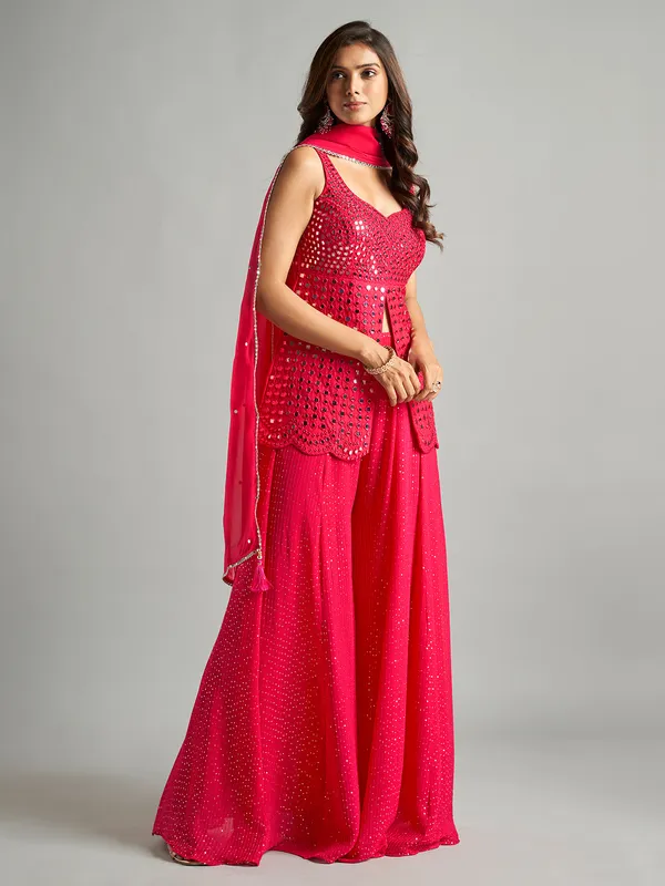 Dazzling magenta georgette palazzo suit