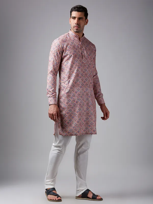 Dazzling multi color printed silk  Men Kurta pajama