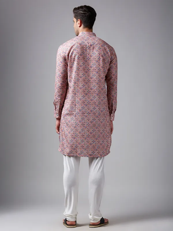Dazzling multi color printed silk  Men Kurta pajama