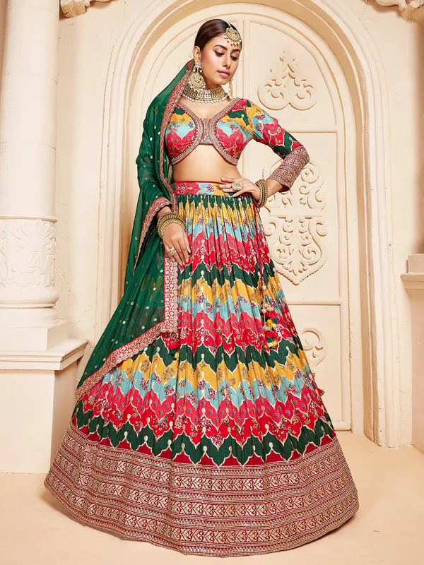 Dazzling multi color silk lehenga choli