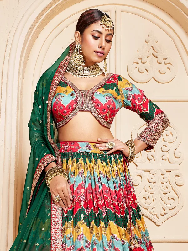 Dazzling multi color silk lehenga choli