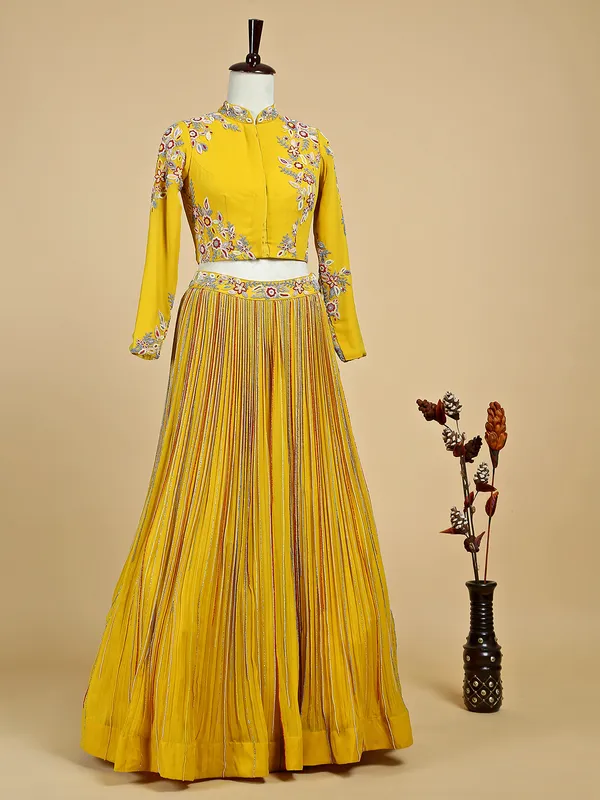 Dazzling mustard yellow georgette lehenga choli