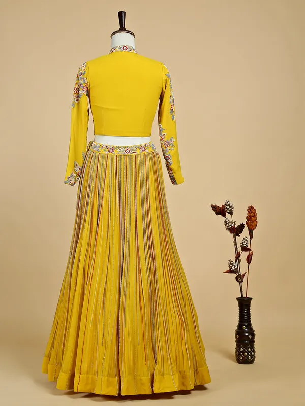 Dazzling mustard yellow georgette lehenga choli