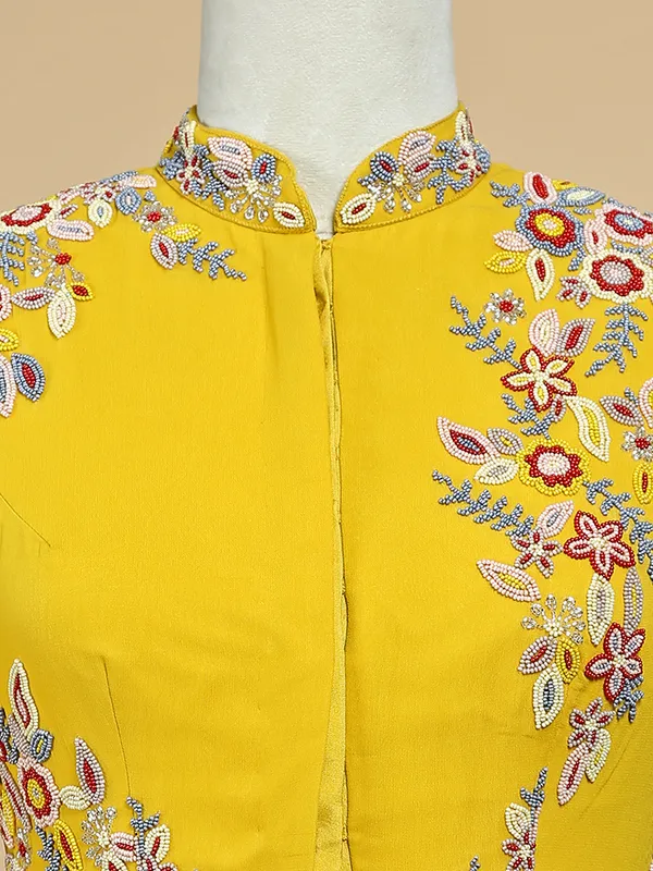 Dazzling mustard yellow georgette lehenga choli