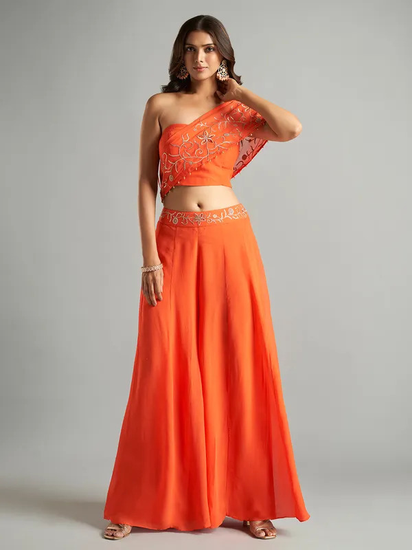 Dazzling orange georgette palazzo suit