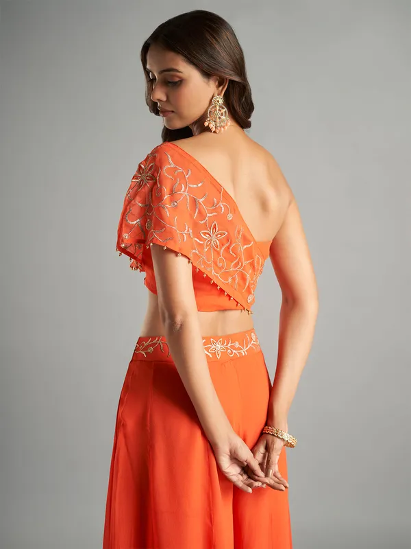 Dazzling orange georgette palazzo suit