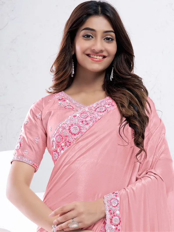 Dazzling peach saree in crepe