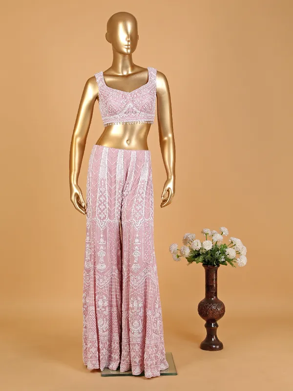 Dazzling pink georgette palazzo set