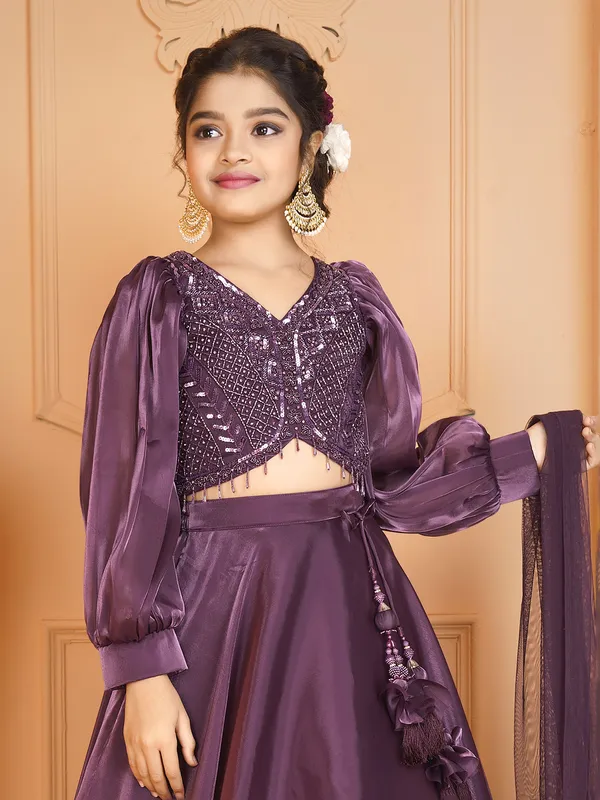 Dazzling purple organza lehenga choli