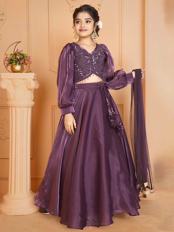 Dazzling purple organza lehenga choli