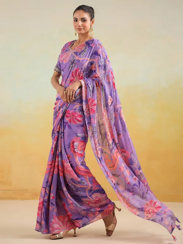 Dazzling purple satin silk saree