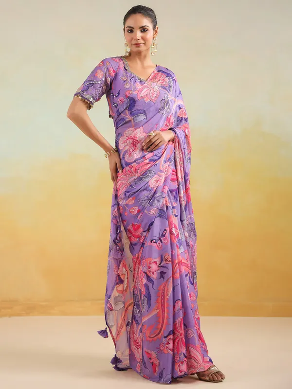 Dazzling purple satin silk saree