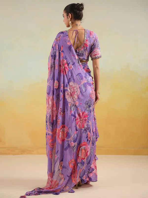 Dazzling purple satin silk saree