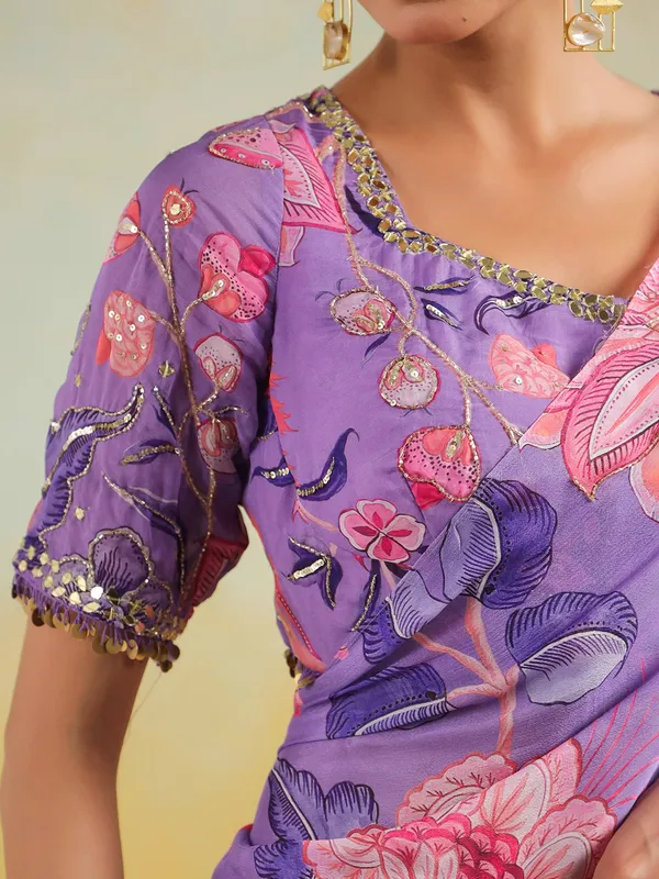 Dazzling purple satin silk saree