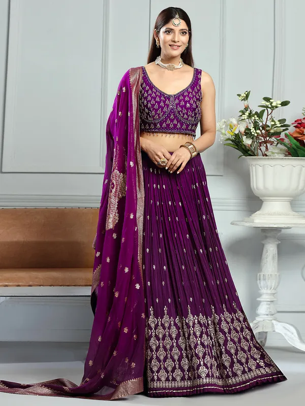 Dazzling purple soft silk lehenga choli